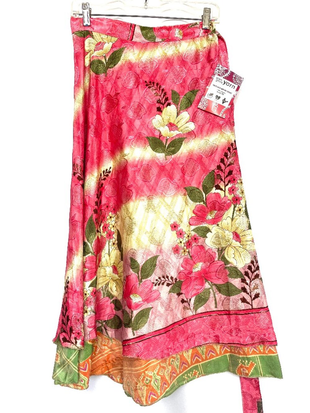 NWT Darn Good Yarn Sari Silk Wrap Skirt Reversible Boho Floral Sustainable XL